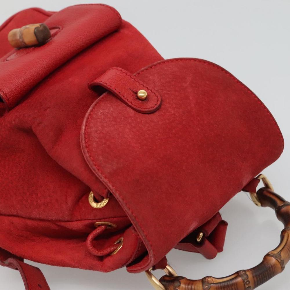 GUCCI Bamboo Backpack Suede Leather Red Gold 003 58 0030 Auth ar13675 - Picture 6 of 16